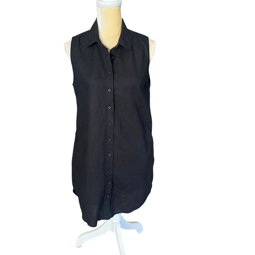 Onia Black Sleeveless Swim Coverup Tunic Top Size Large Linen Pockets